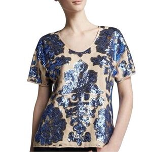 Newman Marcus Tracy Reese For Target Blue And Tan Sequin Top